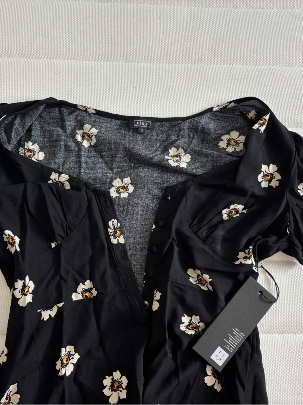 Lira Black Floral Blouse with Cream and Gold Accents